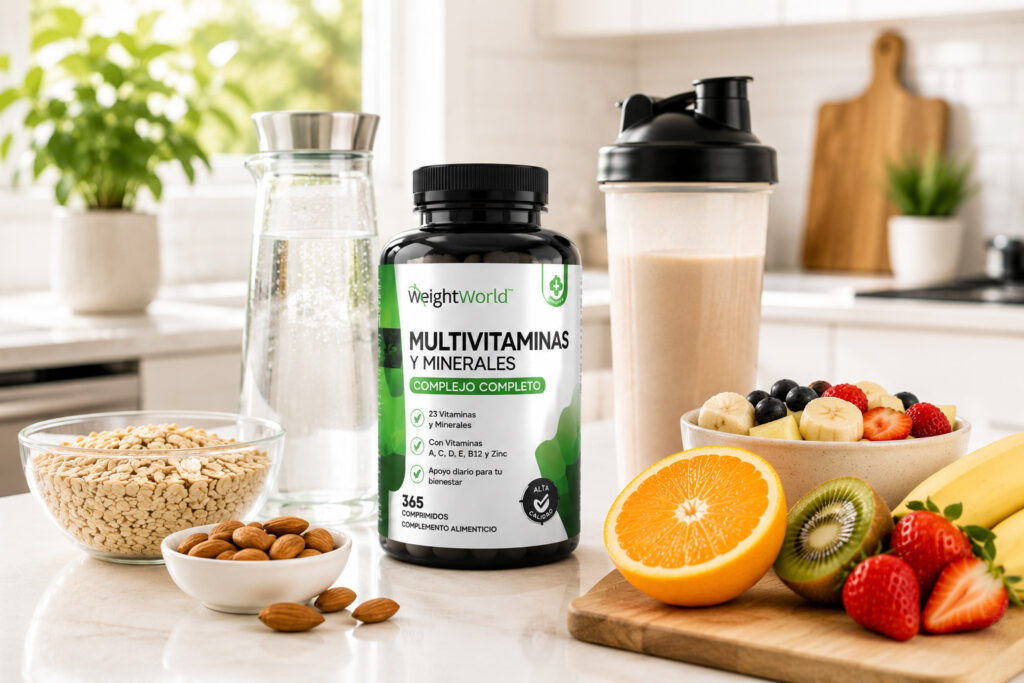 Desayuno saludable y suplementos vitamínicos