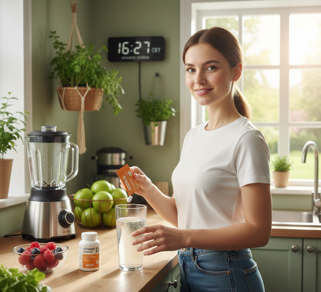 mujer tomando multivitaminas
