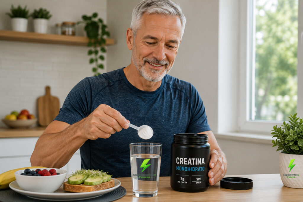 Preparando creatina en una mañana saludable