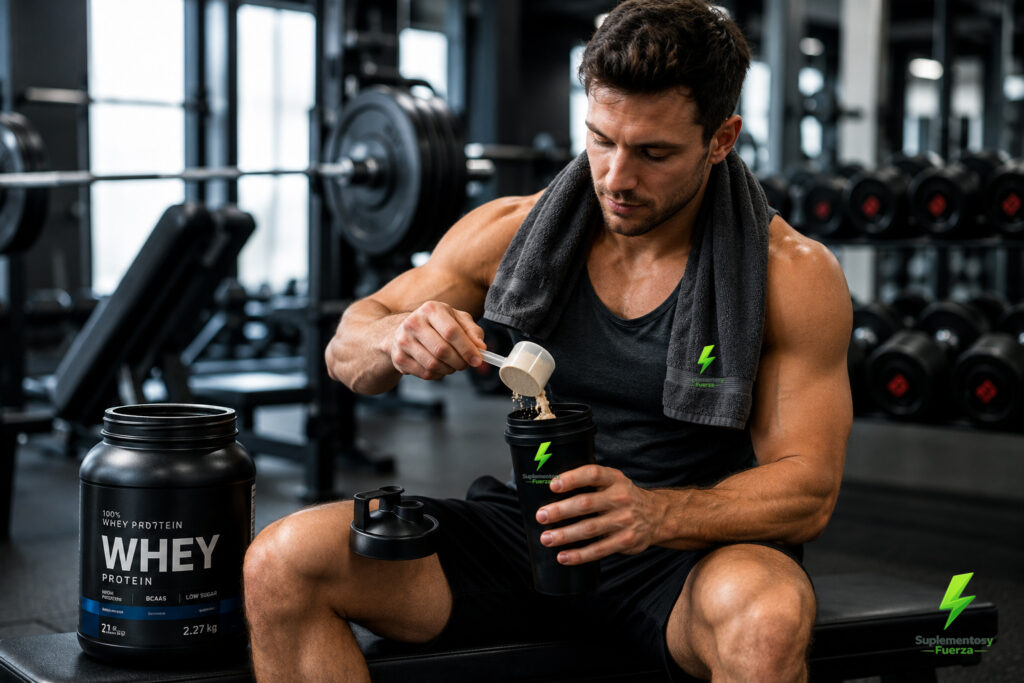Preparando proteína en el gimnasio
