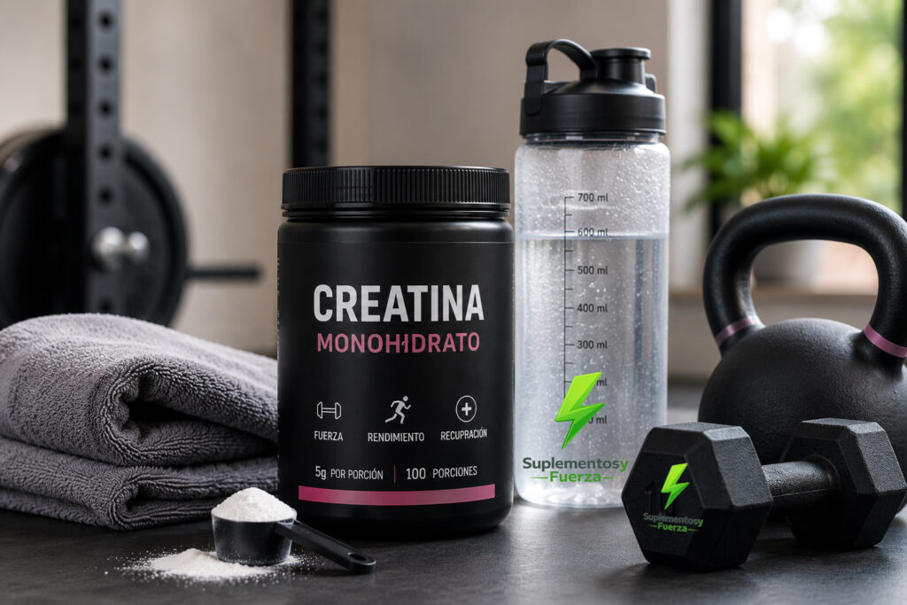 creatina y equipo de gimnasio