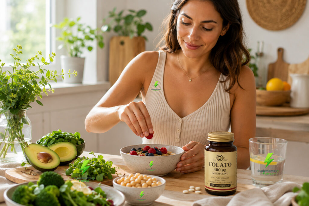 Desayuno saludable con folato y frutos rojos