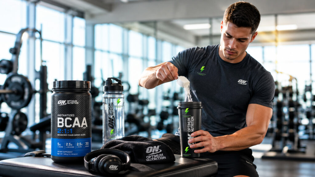 Preparando el batido BCAA  en el gimnasio