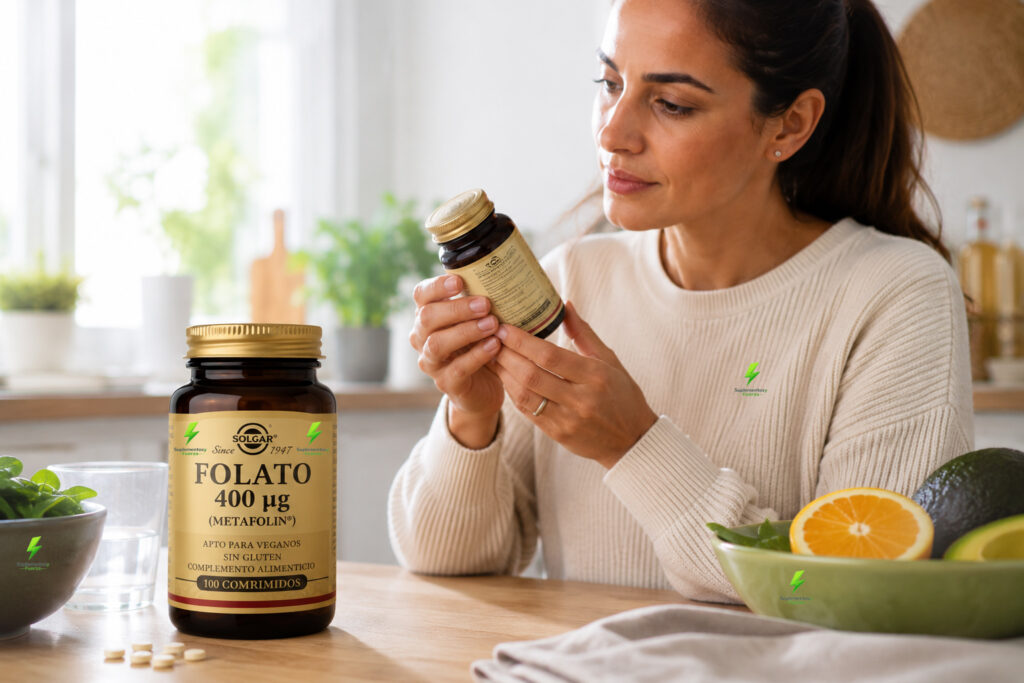 Rutina saludable con suplemento de folato, acido fólico