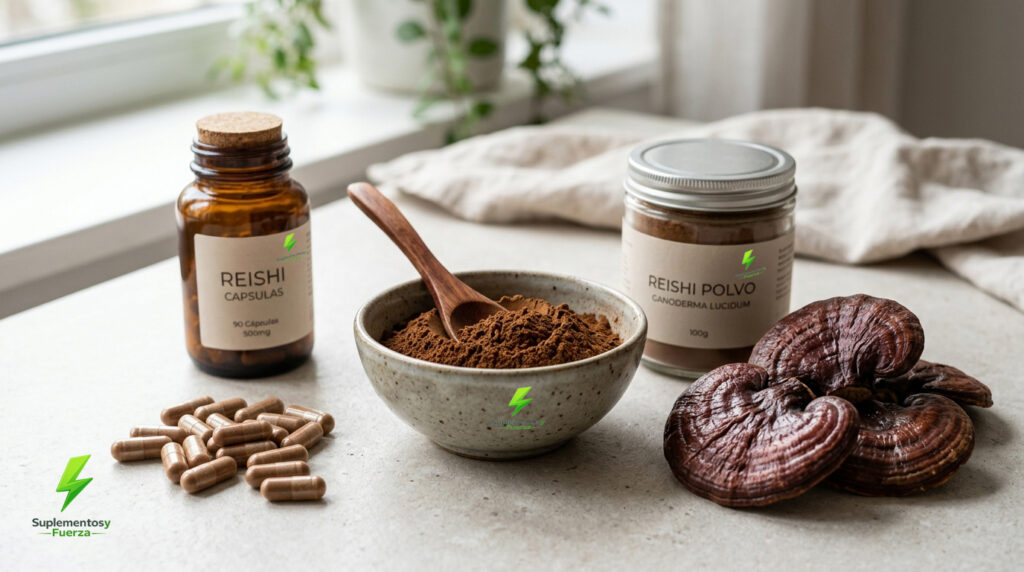 Reishi en polvo y capsulas